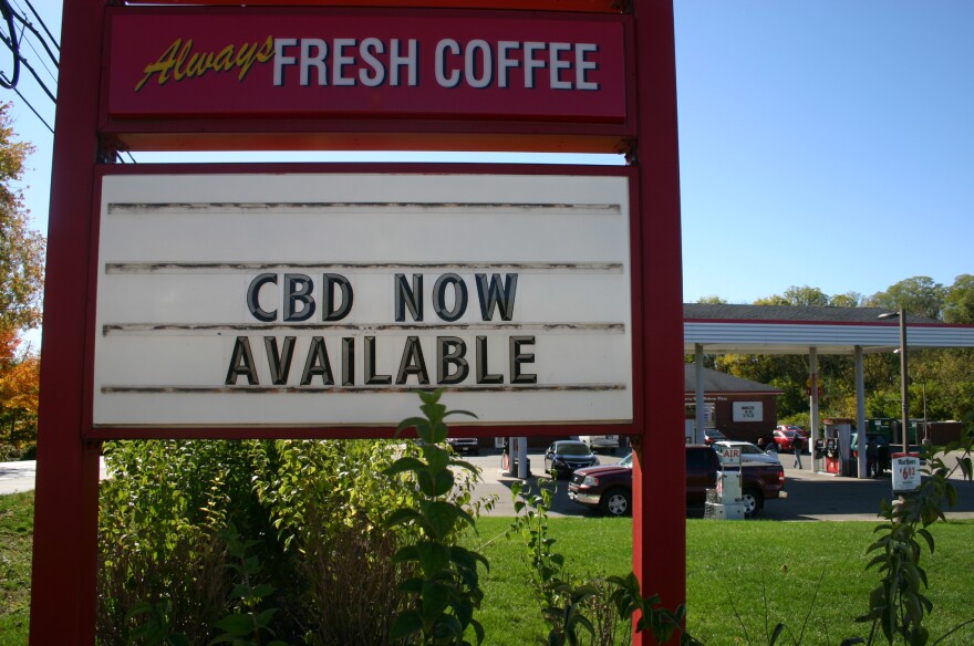 An advertisement for CBD at a gas station in Wilberforce