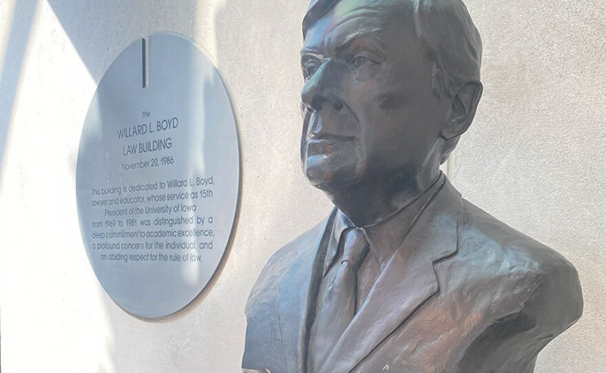 A bust of Boyd on display in the library.