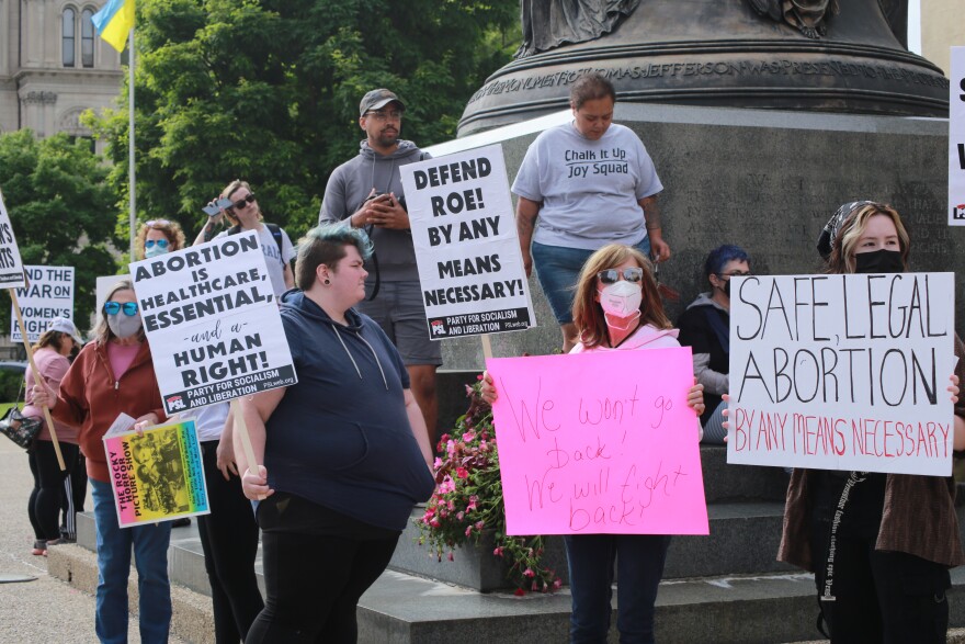 Abortion rights protesters in downtown Louisville on May 4, 2020.