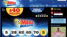 A screenshot of the Mega Millions website with the winning numbers.