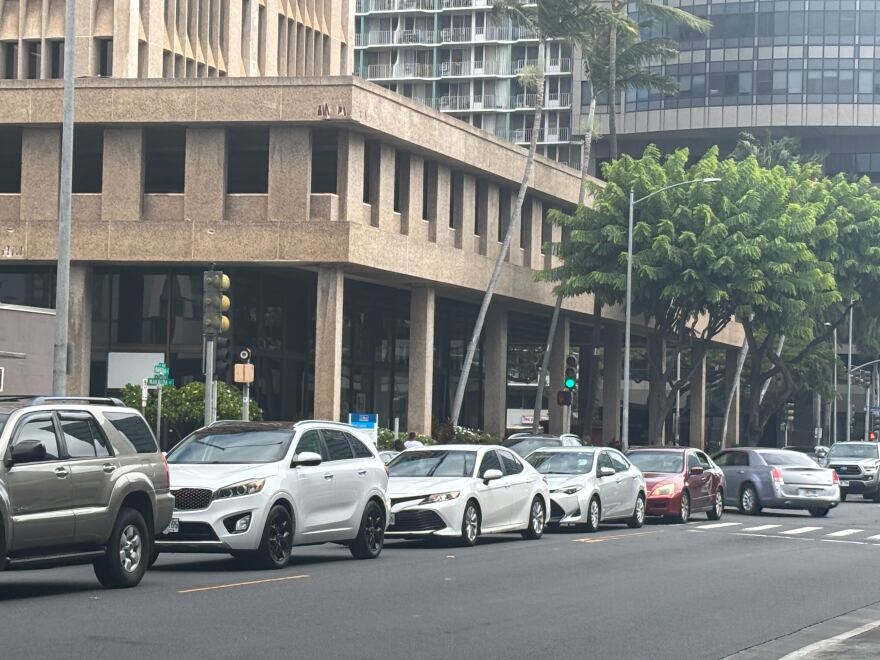 Bumper to bumper traffic formed on Kaheka St., as people evacuate following a tsunami warning.