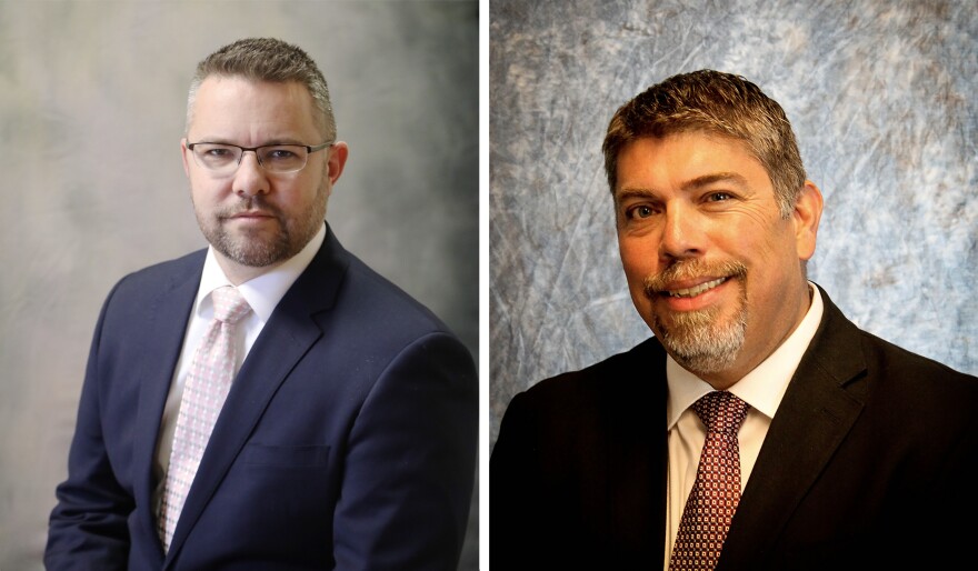 Kearny County Hospital CEO Benjamin Anderson, left, and Bradley Huerta, CEO of Lost Rivers Medical Center.