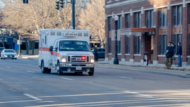 An ambulance belonging to the Three Rivers Ambulance Authority, or TRAA, makes its way through Fort Wayne.