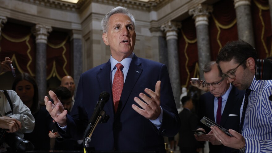 House Speaker Kevin McCarthy speaks to members of the media at the U.S. Capitol in Washington, D.C., on May 24, 2023.