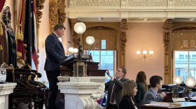 House Speaker Jason Stephens (R-Kitts Hill) stands at the dais in February 2024.