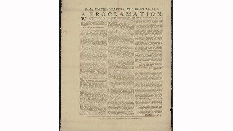 1784 Proclamation of the ratification of the Treaty of Paris by the US Congress in Annapolis, Maryland.