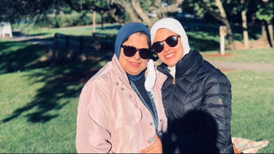  Merhan Omran (right) with her mother Sara Ismail, who traveled to the U.S. from Egypt for the COVID-19 vaccine. 