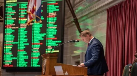 House Speaker Dean Plocher, R-Des Peres, waits for the Missouri House to finish voting on a motion during the annual veto session on Sept. 13, 2023.