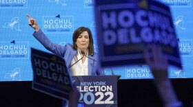 New York Gov. Kathy Hochul speaks to supporters during her election night party, Tuesday, Nov. 8, 2022, in New York. (AP Photo/Mary Altaffer)