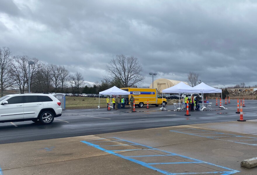Missouri National Guard members, along with the Crawford County Health Department and local hospital employees gave out more than 2,200 doses of COVID vaccines in this drive-thru event in Cuba, MO. It's estimated about 40% of them came from the St. Louis area, about 100 miles away.