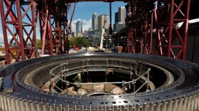 This July 2015 photo shows the SR 99 tunneling machine’s main bearing encircled by the gear ring that facilitates rotation of the cutterhead. 