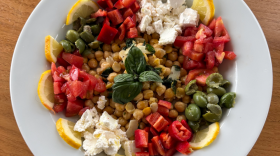 Chickpea “Greek” salad. (Kathy Gunst/Here & Now)