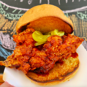 A fried chicken sandwich at the National Fried Chicken Festival in New Orleans.