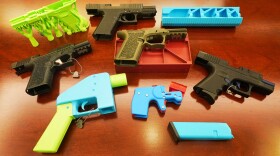 Ghost guns, provided by the New York City Police Department, are displayed in the Manhattan District Attorney's office, in New York, Wednesday, Oct. 15, 2025.