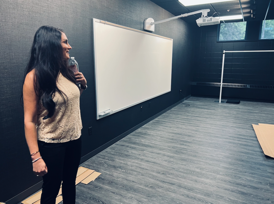 Hunt Elementary Principal Cami Barker shows off new black box room