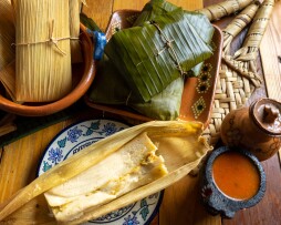 Authentic mexican tamales in corn leaf