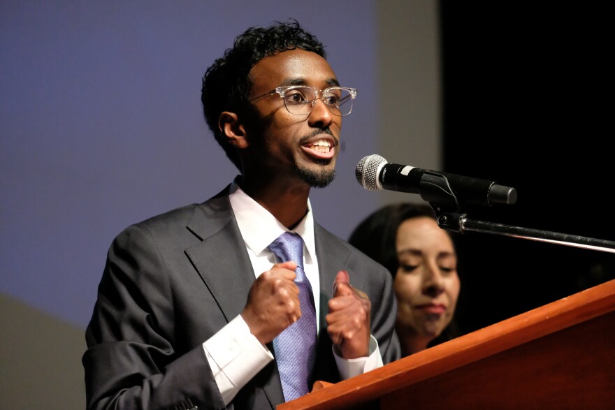 Liban Mohamed gives his speech at the Utah Democratic Convention.