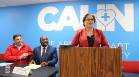 Congresswoman Jennifer McClellan speaks at Richmond's Vernon J. Harris Medical and Dental Center about the new state-run insurance marketplace. (Photo by Brad Kutner / Radio IQ)