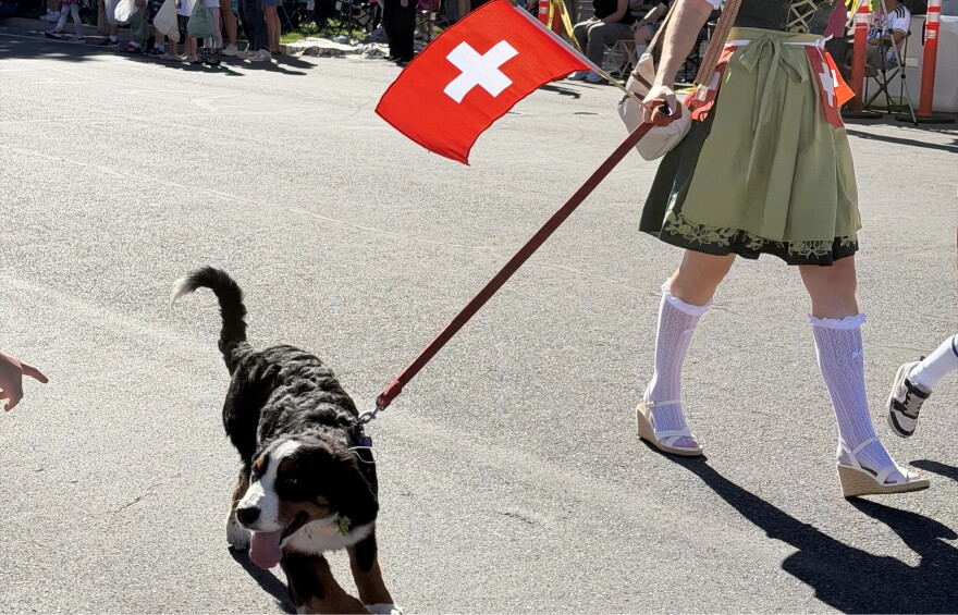 A Midway Swiss Days parade participant with a dog. The proposed application changes would allow event organizers to indicate whether they'd like to include animals in their town square festivities. 