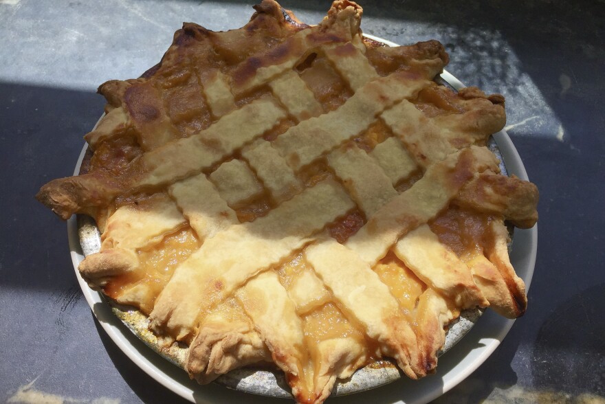 Chef Kathy Gunst's summer peach pie. (Kathy Gunst for Here & Now)