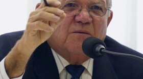Then State Board of Education member Joe Bernal, from San Antonio, questions Texas Land Commissioner Jerry Patterson during a meeting Friday, July 16, 2004, in Austin,