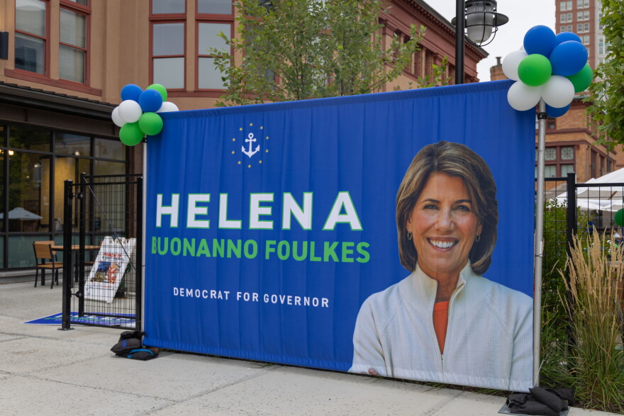 A light rain falls outside Track 15 in Providence as Helena Foulkes’ campaign prepares for its primary night watch event on Wednesday, Sept. 9. Credit: Ocean State Media