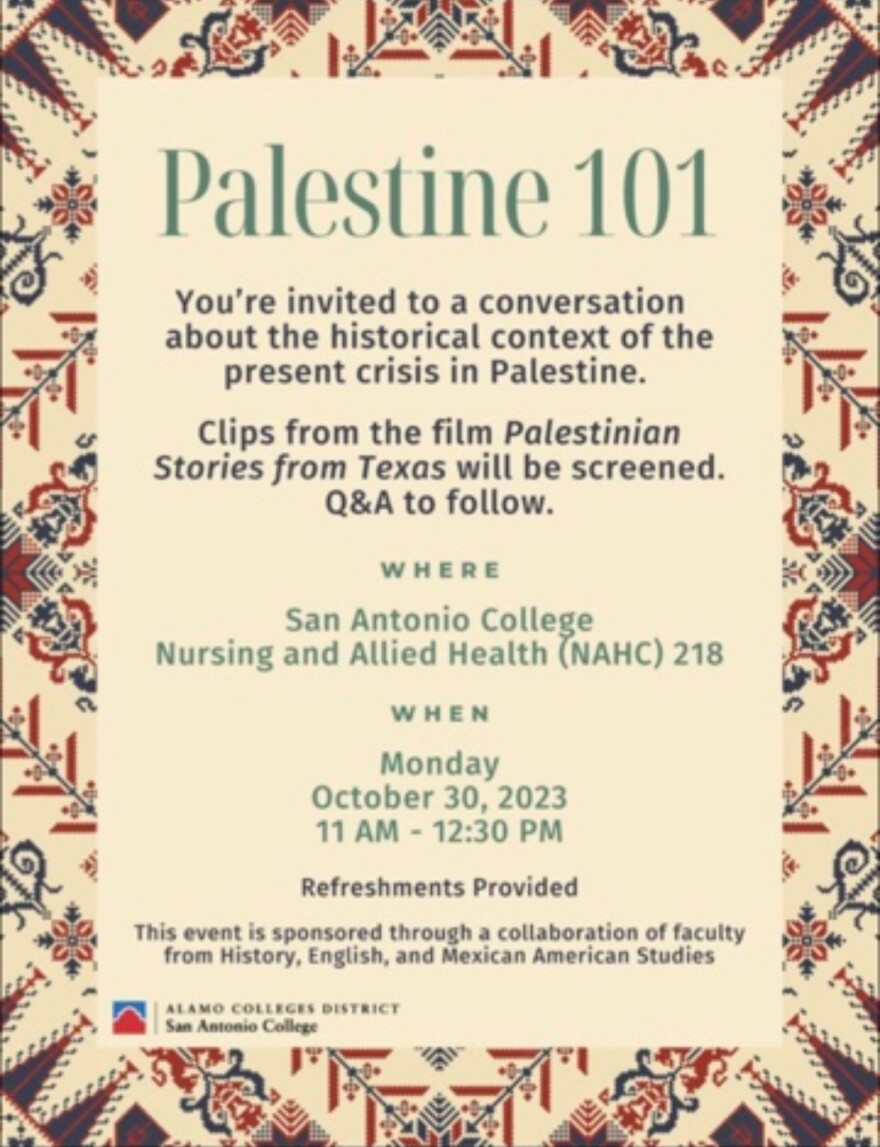 The new flyer for the postponed event with its different title: "Palestine 101"