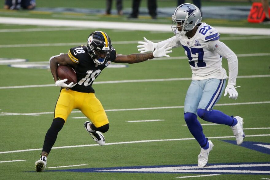 Dallas Cowboys cornerback Trevon Diggs defends against a Pittsburgh Steelers receiver. 
