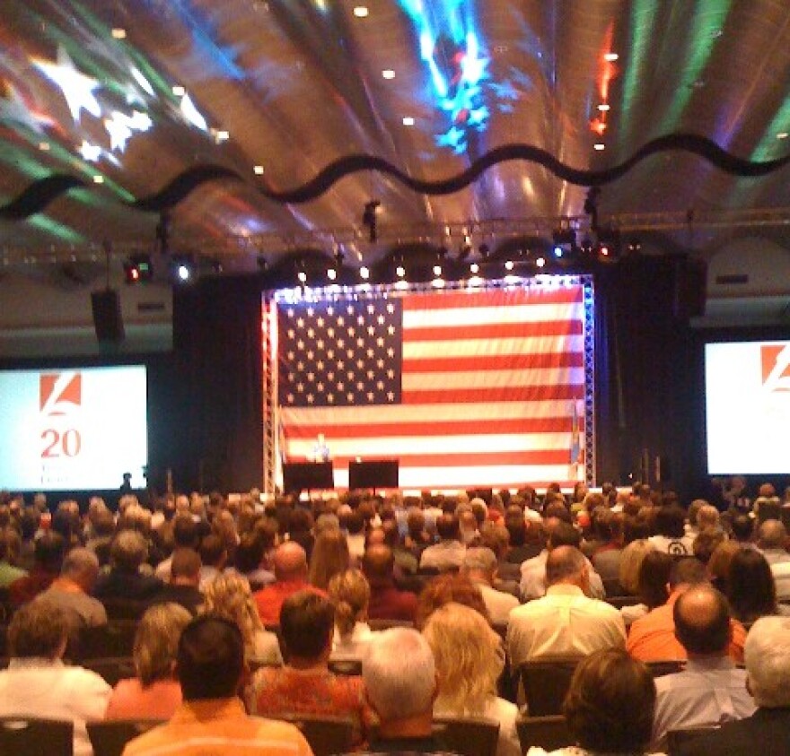 A packed ballroom hears from out going State Superintendent Sandy Garrett.