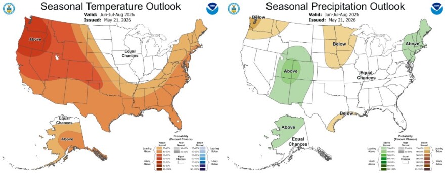 ]NOAA summer precipitation and temperature outlook for 2026.