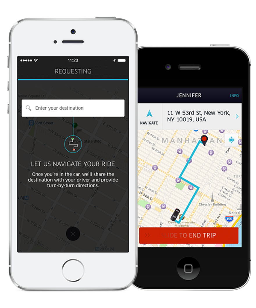 A new feature in Uber's app allows customers to enter their destination when ordering a car, and provides turn-by-turn navigation on the driver's phone once the trip begins.