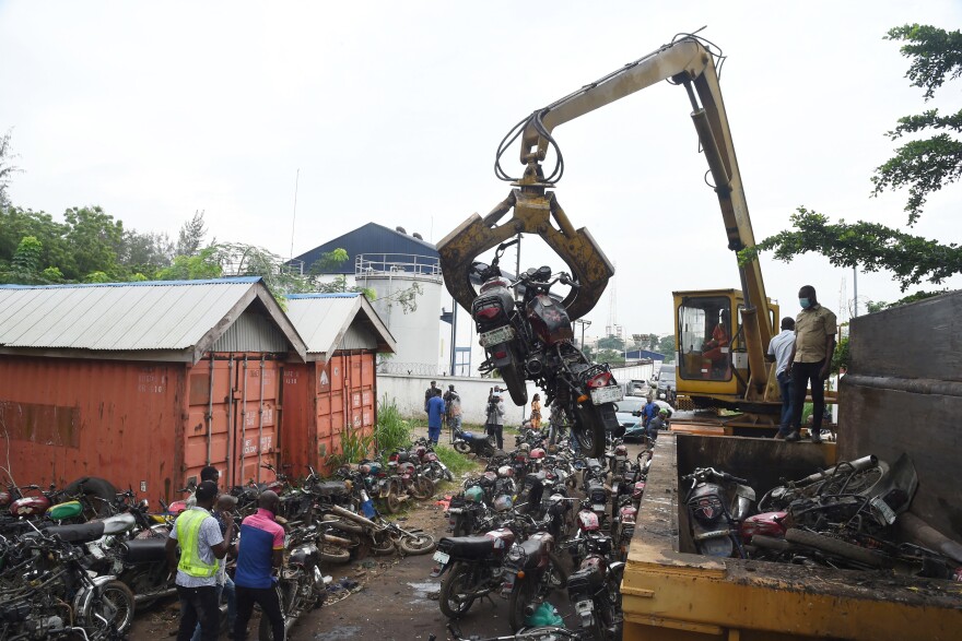 The motorcycle taxi ban in parts of Lagos took effect on June 1. Thousands of bikes were seized when drivers violated the ban. The vehicles were subsequently crushed. The ban will be expanded to additional districts on Sept. 1.