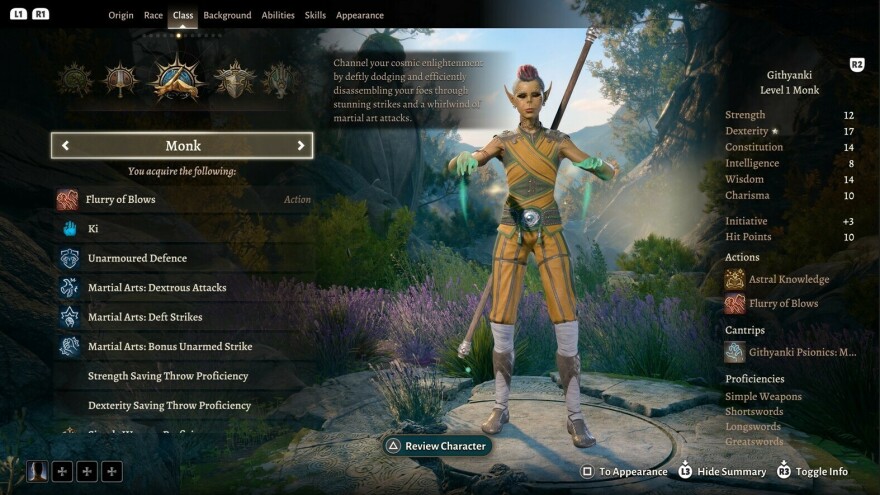 The character creation screen in Larian Studios' <em>Baldur's Gate 3</em>.