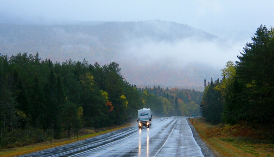 Hydroplaning happens when a vehicle moves too quickly along a wet road.