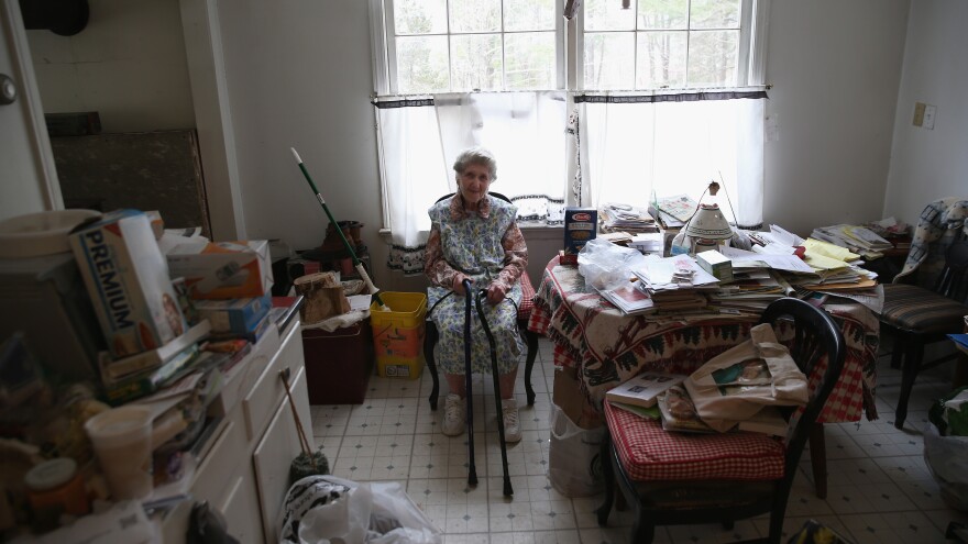 Josephine Yaroz, 90, sits in her dining room after receiving a Meals On Wheels food delivery in Montague, N.J.