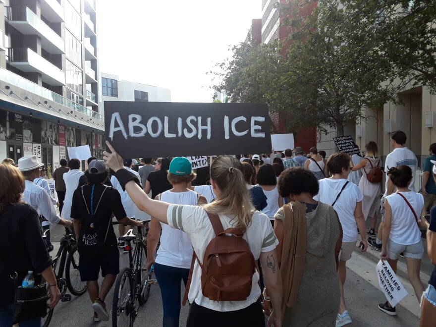 Protestors rally against ICE in Miami.