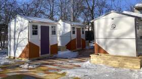 Structures in a shelter pod community used for emergency housing in Burlington, Vermont. (Lisa Rathke/AP)