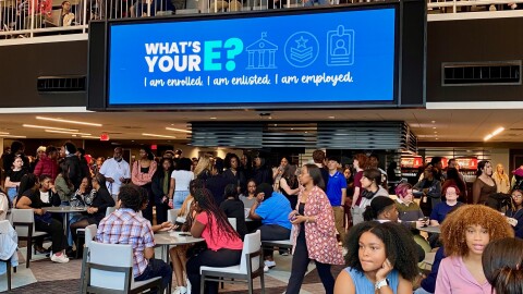 A "What's Your E?" rally at Bank of America Stadium in 2024 celebrated seniors who are enrolled, enlisted or employed.