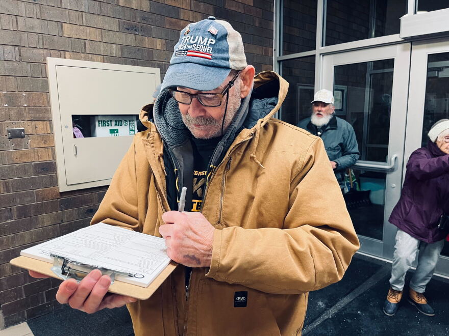 Voters arrive to caucus at Western Iowa Tech in Sioux City.