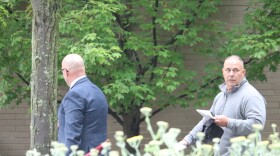 Konstantinos “Kosta” Diamantis leaves federal court with his lawyer in Hartford on May 16.