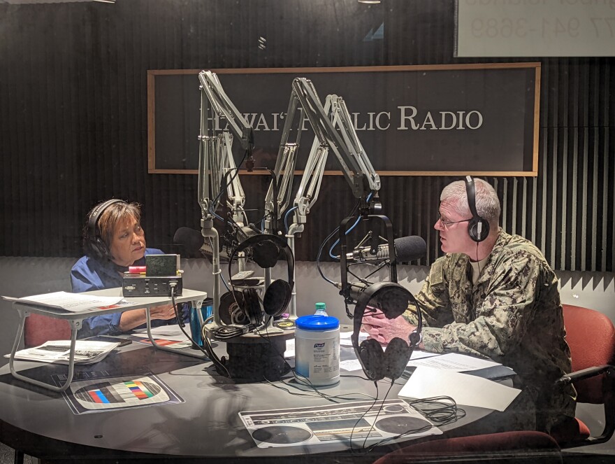 Navy Rear Adm. John Wade, the commander of Joint Task Force Red Hill, at Hawaiʻi Public Radio on Oct. 27, 2022.