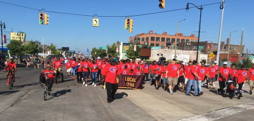 UAW members march in the Detroit Labor Day parade.