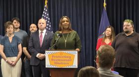 NYS Attorney General Letitia James speaks on a settlement involving two WNY Denny's franchise owners.