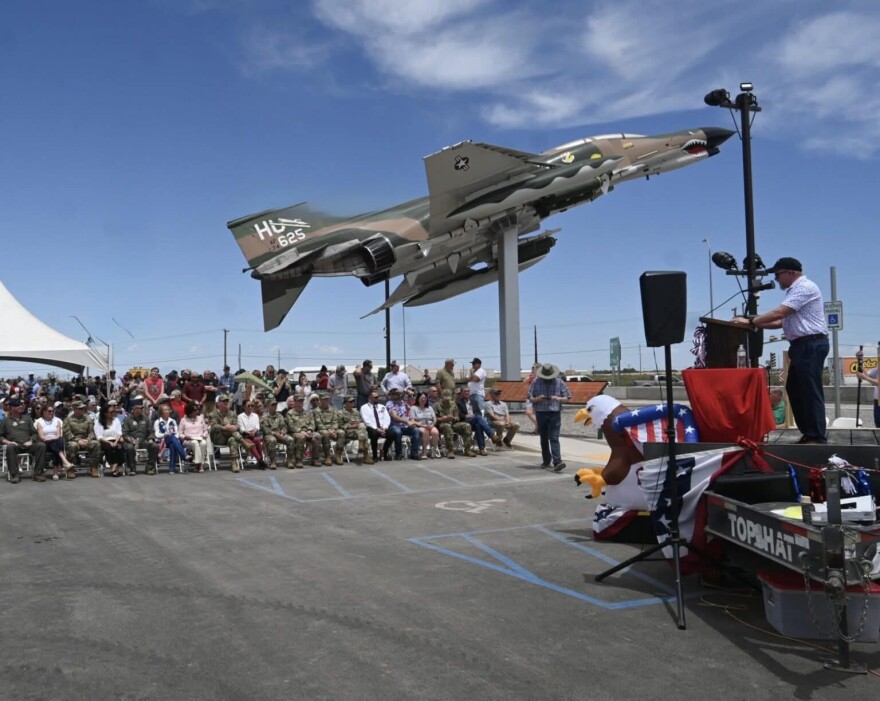 Jerrett Perry speaks at the dedication of the Gateway Freedom Monument.
