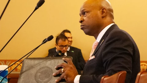 House Speaker Emanuel “Chris” Welch presents his bill to limit where federal immigration centers can be placed in Illinois to a House committee on Wednesday, March 25, 2026.