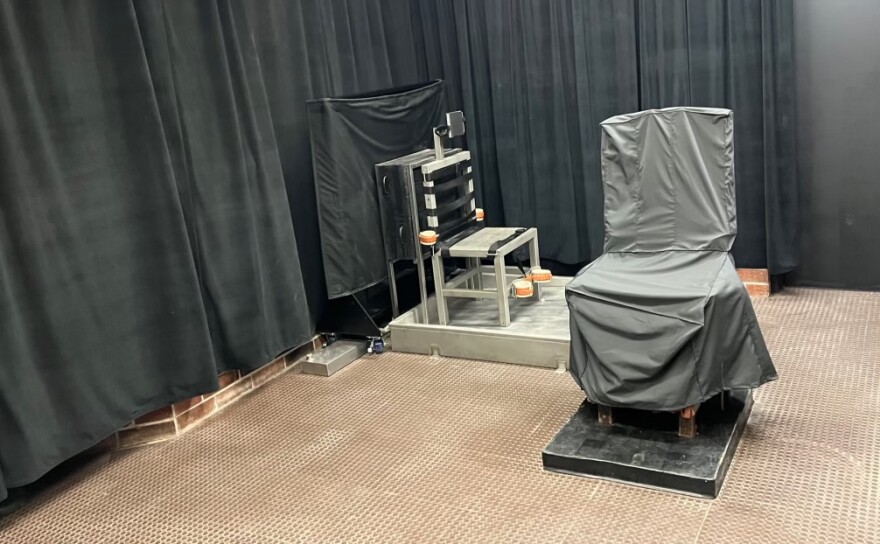 The execution chamber in the South Carolina Department of Corrections’ Columbia prisons complex, as seen from the witness room.