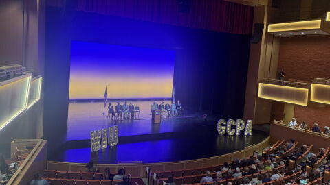 Al Goldfarb addresses the crowd during the ribbon cutting ceremony for the GCPA.