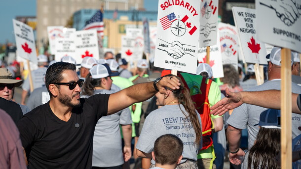 Michigan U.S. Senate candidate Abdul El-Sayed campaigns among union supporters in September 2026.