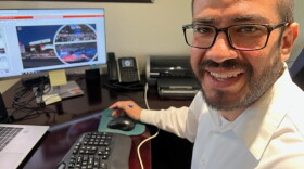  Sunland Park Mayor Javier Perea at his desk reviewing and economic development plan for the city.