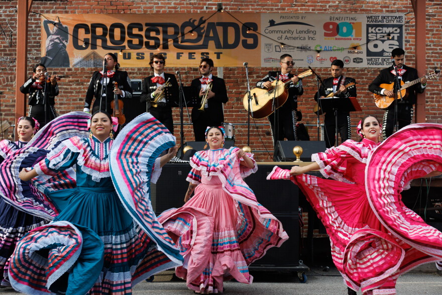 Grupo Folklorico Alma Tapatia with Mariachi Los Reales de KC perform at the Crossroads Music Fest.